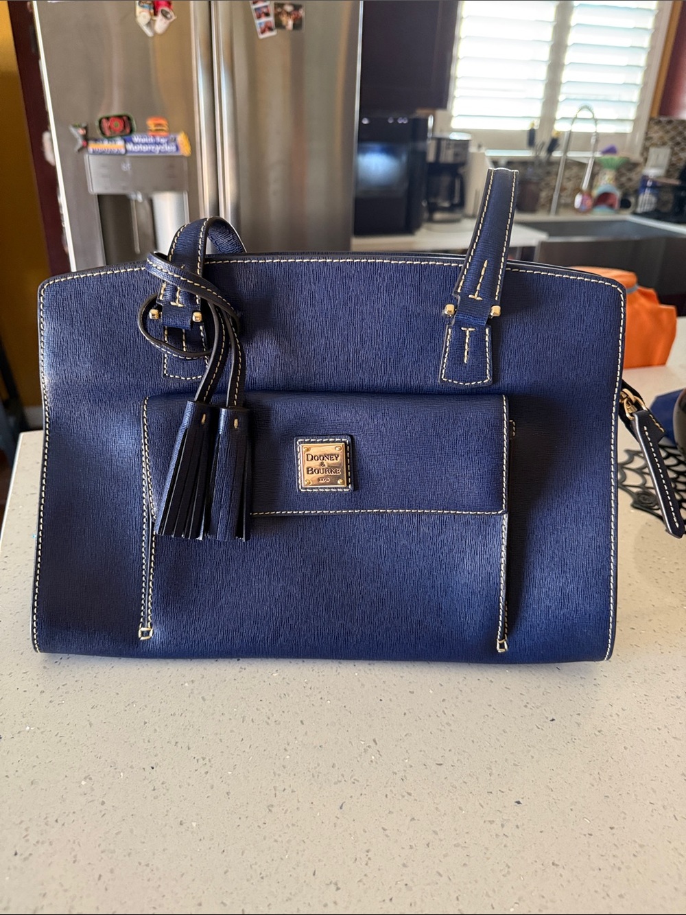 Dooney & Bourke Navy Saffiano Satchel with Tassel